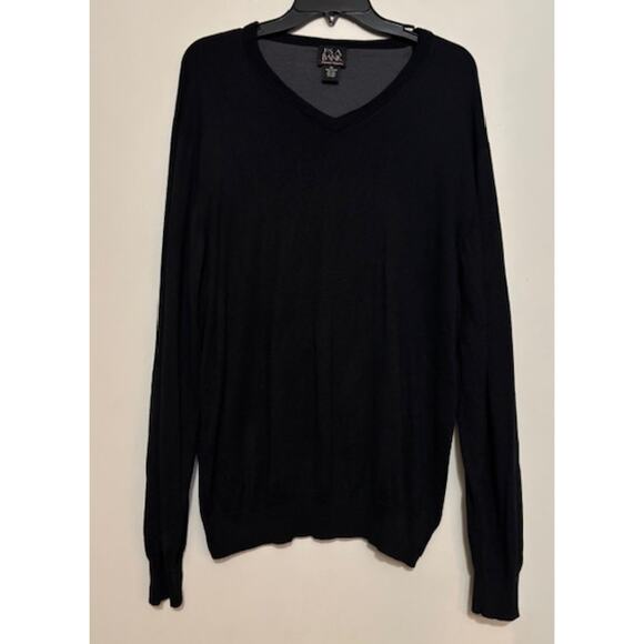 Jos A Bank Sweater 100% Silk Mens XL Black V-Neck Pullover Minimalist Preppy - Picture 1 of 5